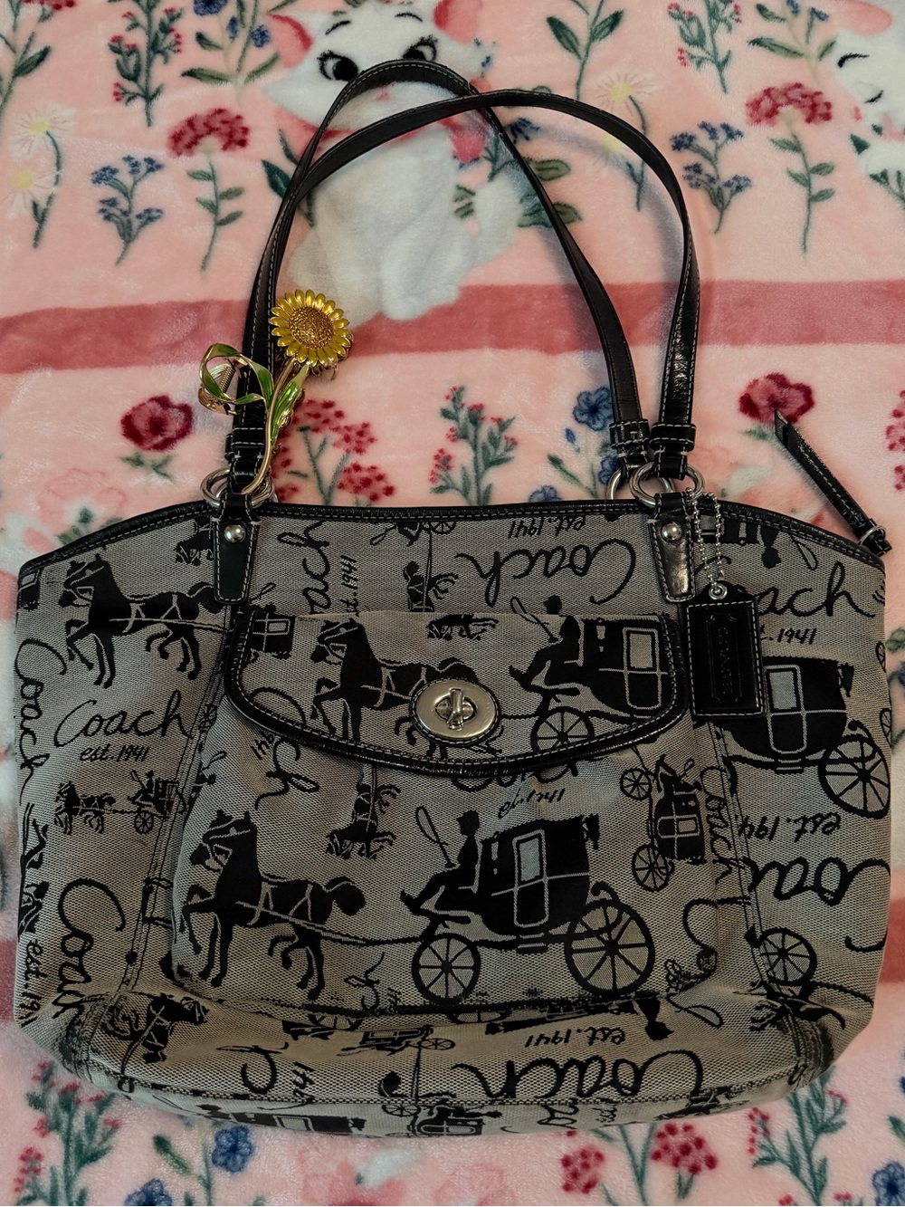 Coach Horse & Carriage Graphic Print Tote Black Gray Y2K Bag